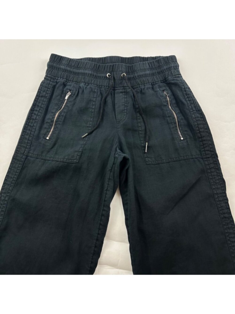 PETITE Athleta Black Linen Cabo Wide Leg Lounge Pant 6P - Picture 2 of 6